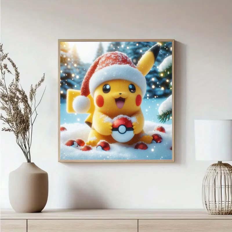 5D DIY Full Drill Round Diamond Painting - Diamond Art Kit Christmas Pikachu Mosaic, Canvas - DIY Decorative Art, Home Wall Decor, Suitable for Halloween and Christmas, Birthday and Anniversary Gifts