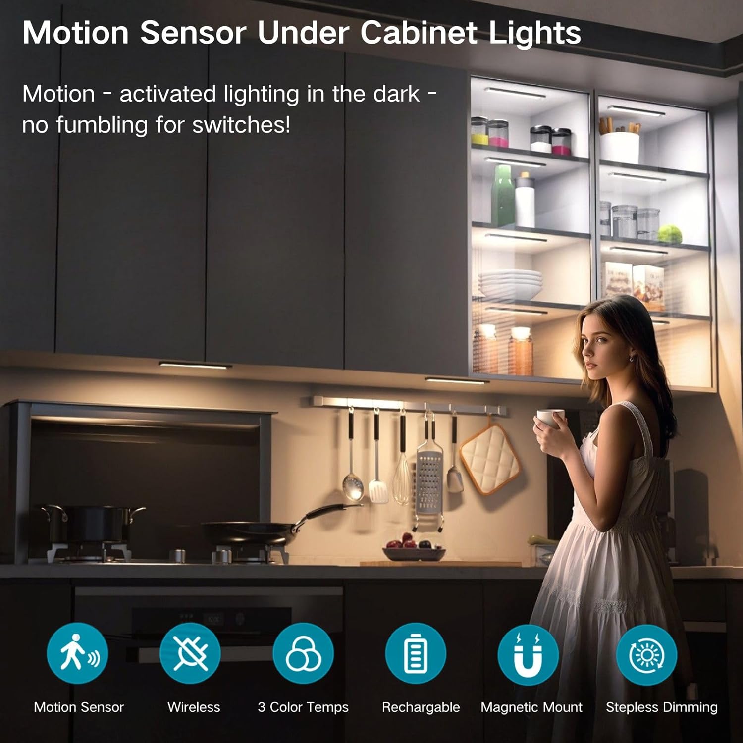 【SummerVibes】Under Cabinet Lighting 1/2/4 Pack Closet Light Motion Sensor Indoor Dimming USB Rechargeable LED Stick on Lights for Bedroom Kitchen Stair 16inch 【SummerVibes】Under Cabinet Lighting 1/2/4 Pack Closet Light Motion Sensor Indoor Dimming USB Rechargeable LED Stick on Lights for Bedroom Kitchen Stair 16inch