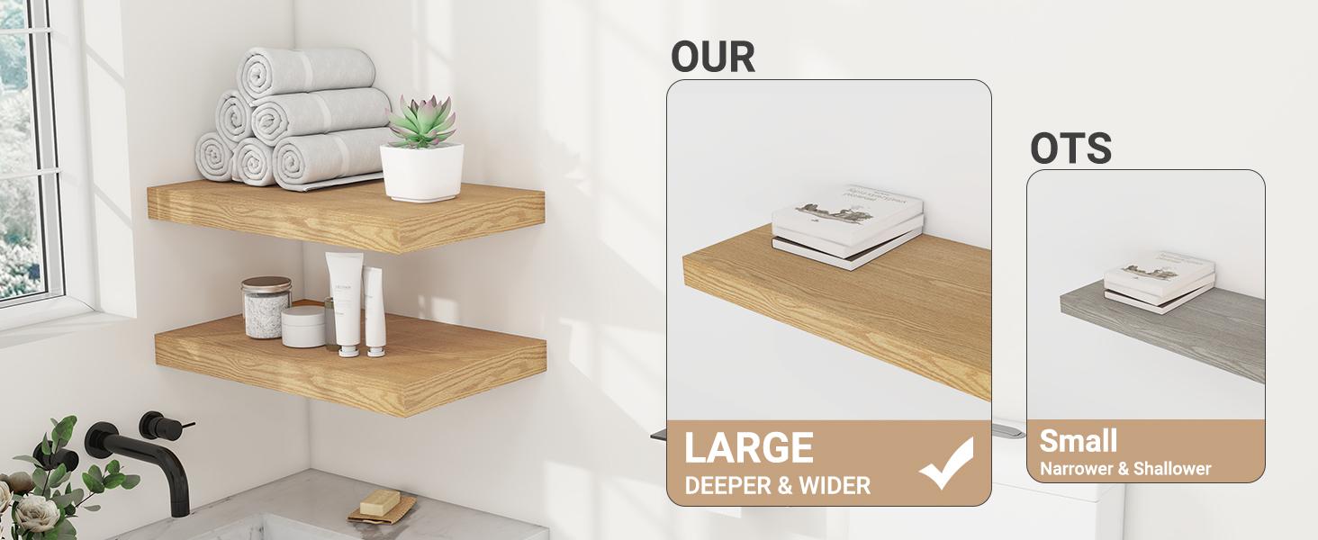 12" Deep White Floating Shelves,Over Toilet Long Wall Mounted Modern Farmhouse 36 inches,Wall Shelves with Invisible Brackets for Bedroom, Bathroom, Living Room, Kitchen, Set of 1