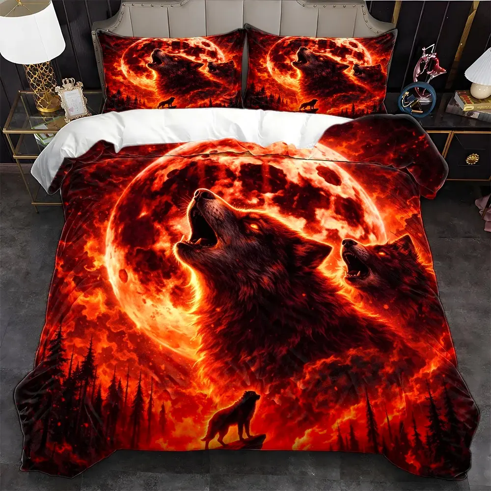 3PC Fantasy Beast-Themed Bedding Set (1*Duvet Cover + 2*Pillowcases), Invisible Zipper Double Bed Cover, All-Season, Machine Washable, Suitable for Home & Dormitory cozy winter decor halloween queen bedspread animal print design floral duvet cover set