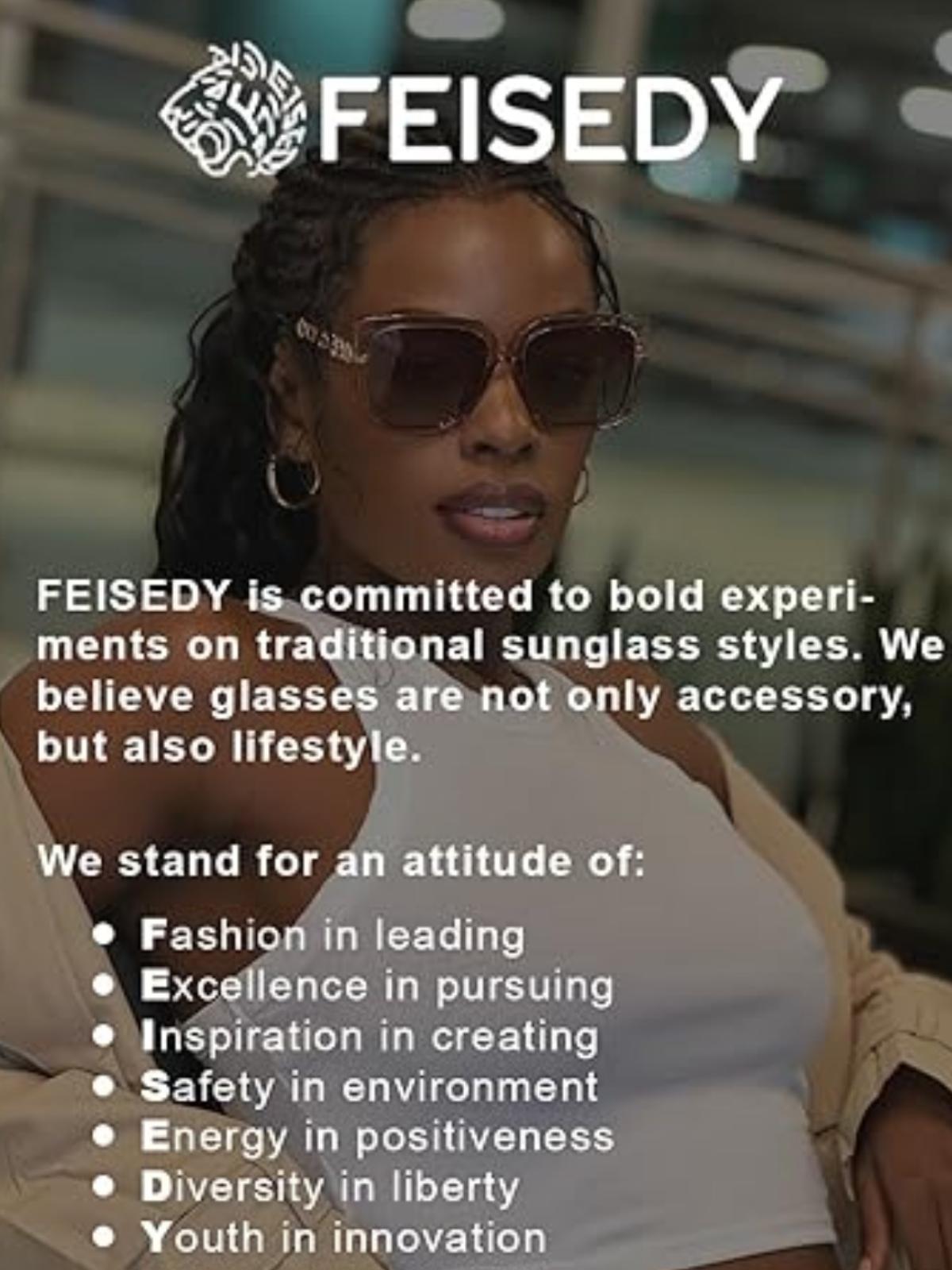 FEISEDY Trendy Polarized Cateye Sunglasses Womens Vintage Oversized Square Sunglasses UV400 Protection B0003