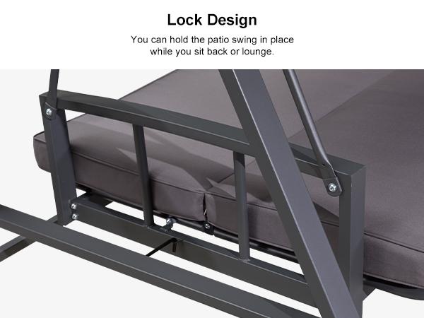 PURPLE LEAF Outdoor Patio Porch Swing Adjustable Backrest, 3-seat Swing Chair with Weather Resistant Steel Frame for Backyard ,Pillows Included