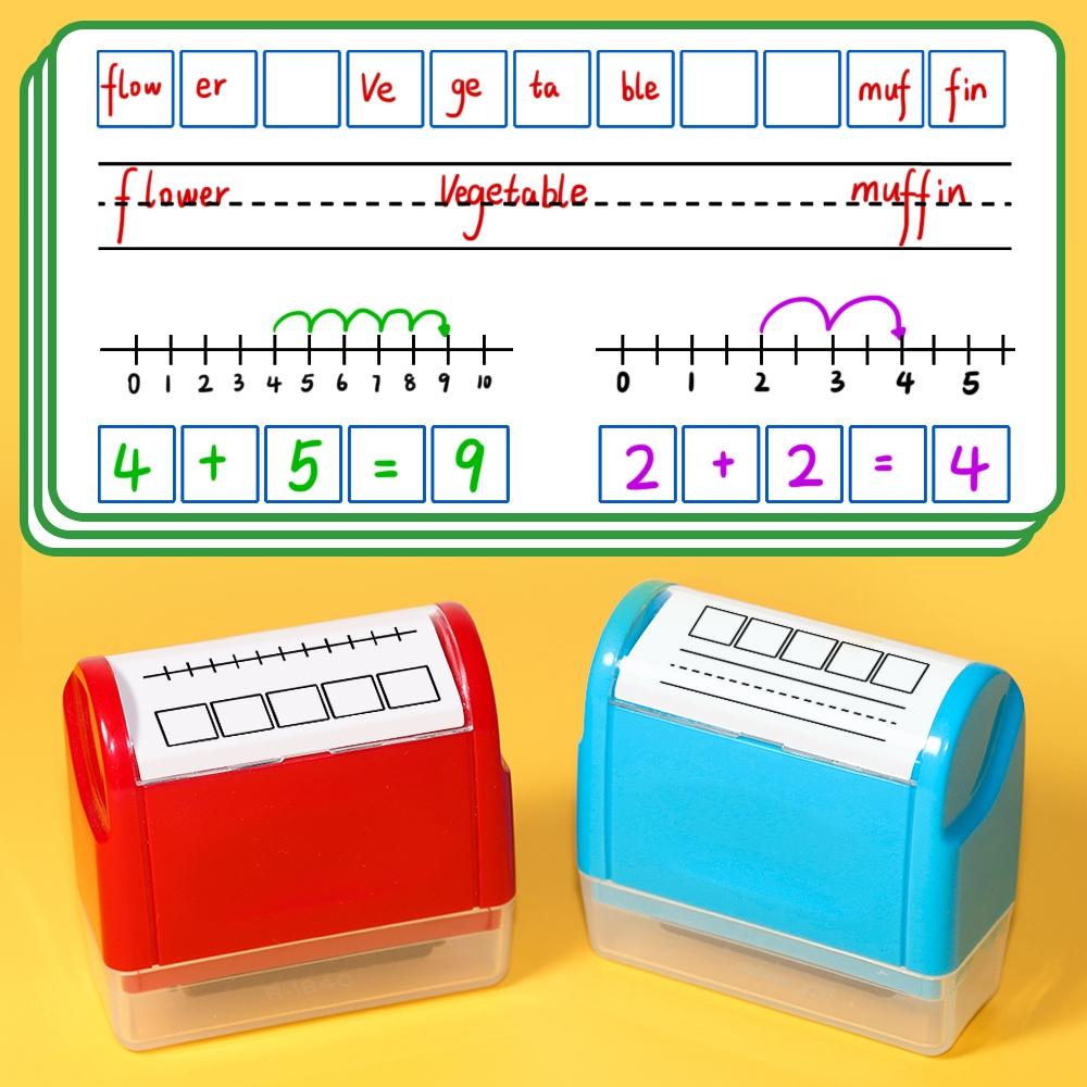 Teacher Stamp Grid & Dashed Lines, Reusable Self-Inking Writing Practice Roller Seal, Math Fraction Classroom Home Office Supplies