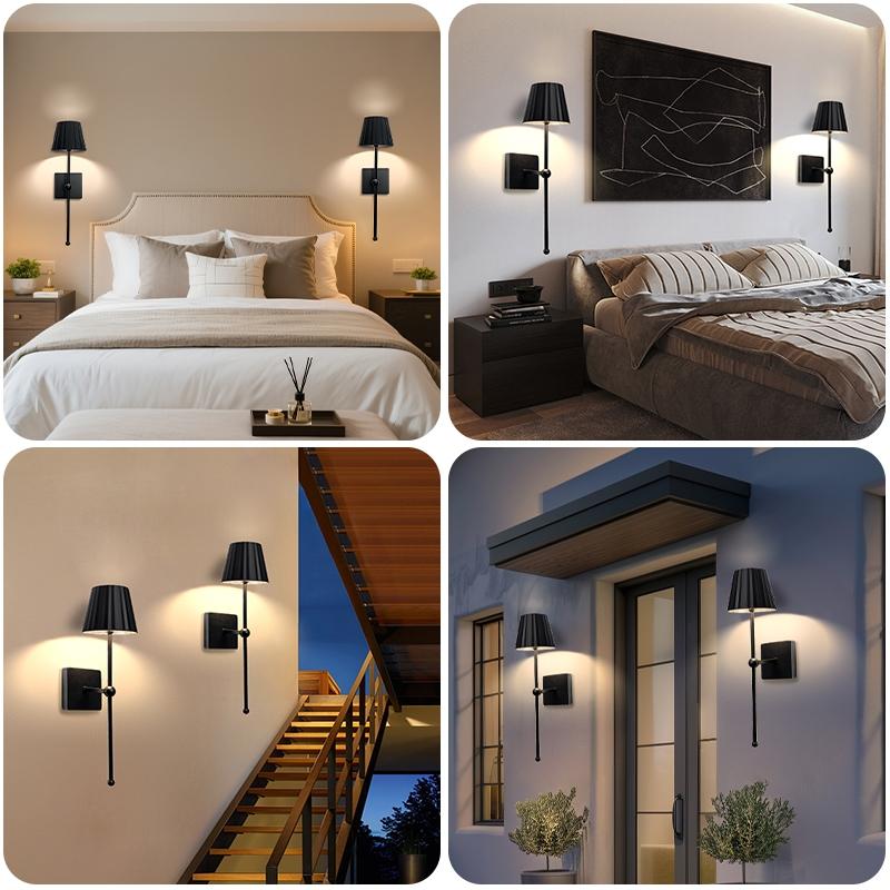 Two-Piece Black Wall Lamp with Remote, Simple Design, USB Rechargeable, Touch Control, Three-Color & Stepless Dimming, Timer function, Suitable for Living Room, Bedroom, Restaurant, Night Light, Lighting Modes Adjustable, Adjustable Lights
