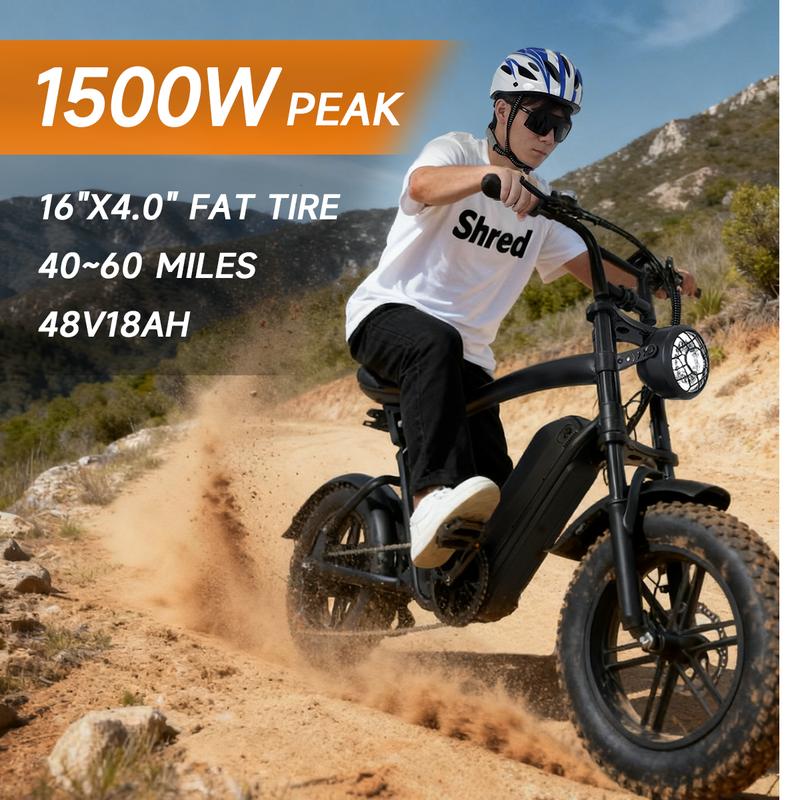 APYEAR E-bike with a 1500W High-Speed Powerful Motor: 30 MPH Top Speed, 60-Mile Long Range! Equipped with a 48V 18Ah Removable Battery, Full Suspension, and 16-Inch Fat Tires. UL Certified for Safety.