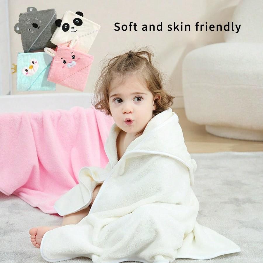 Baby Hooded Bathrobe, Cartoon Animal Design, Soft Coral Fleece, Skin-Friendly, Infant Toddler Towel Wrap, 1pc