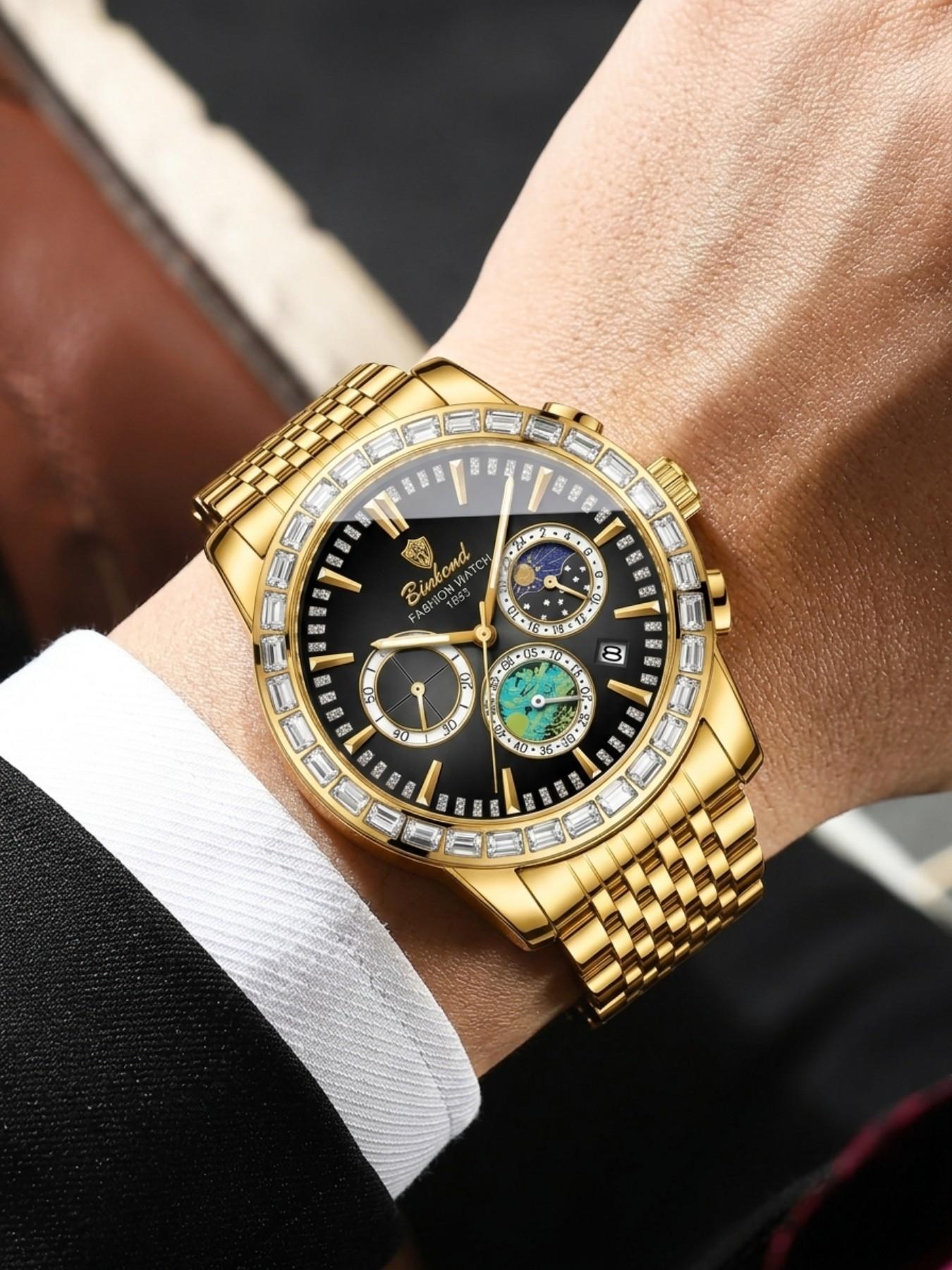 High-End Business Multifunctional Automatic Diamond-Studded Men's Quartz Watch, Elegant Style, Premium Timepiece