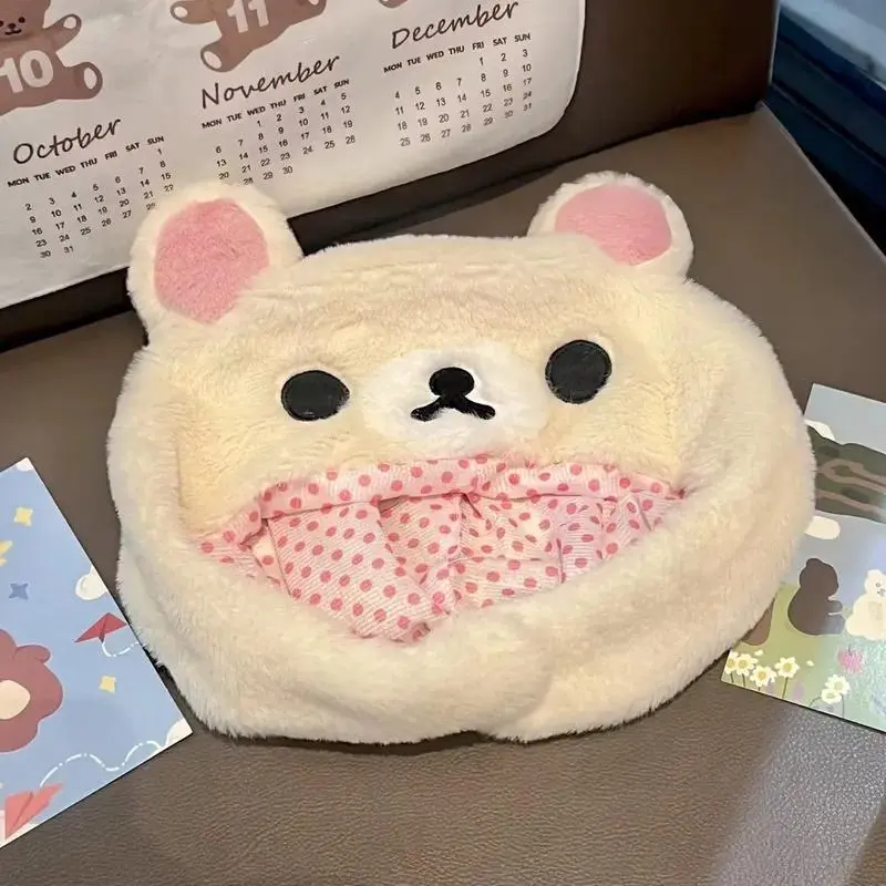 Kawaii Rilakkuma Korilakkuma Bear Ushanka Shape Beanie - Cute Look, Kawaii Anime Vibe Winter Hat for Women Kids - Anime Fan Gift Cap, Beanies