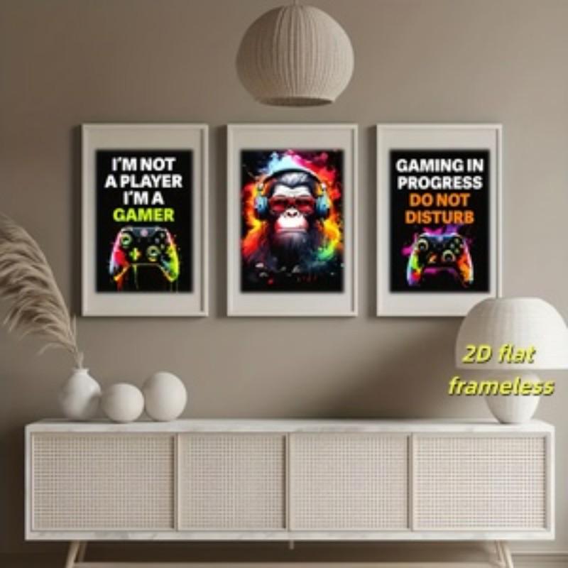 3 fun, funny, colorful, game controller, modern art canvas posters suitable for wall decoration in cafes, homes, and dormitories, 2D flat printing frameless paintings
