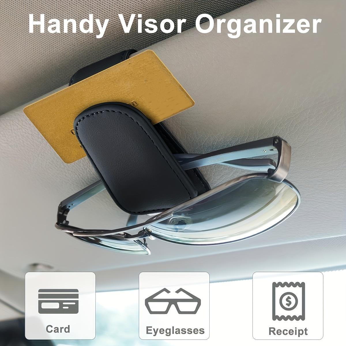 Magnetic Glasses Holder for Car Sun Visors - Synthetic Faux Leather Glasses Hanger Clip with Ticket Card Holder - Convenient for Glasses Installation