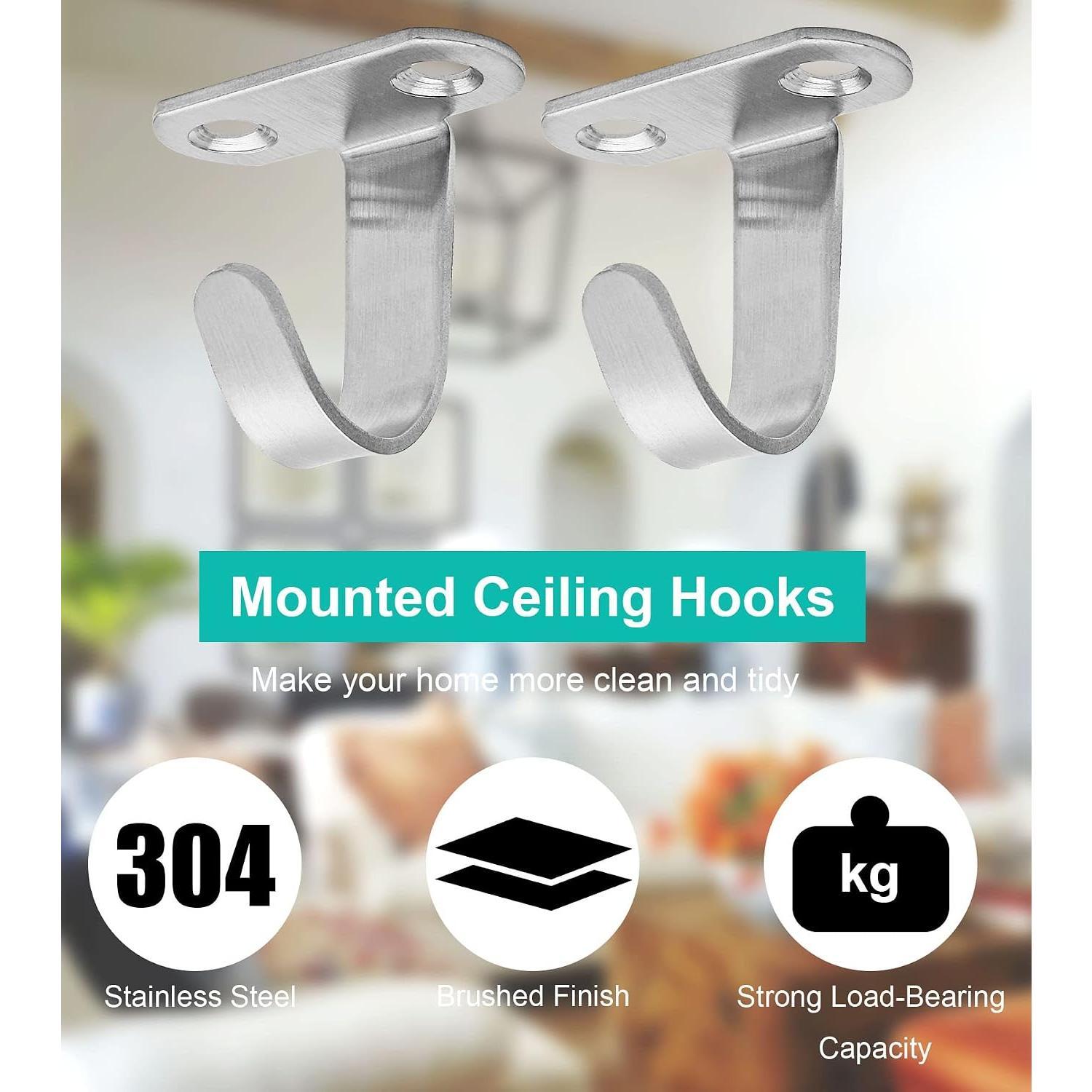 12 count Screw Mount Ceiling Hooks, Brushed Nickel | Stainless Steel, Under-Shelf Towel Hook, Heavy Duty Coat Hook Hanger, For Kitchen, Cupboard, Cabinet, Bathroom 12 count Screw Mount Ceiling Hooks, Brushed Nickel | Stainless Steel, Under-Shelf Towel Hook, Heavy Duty Coat Hook Hanger, For Kitchen, Cupboard, Cabinet, Bathroom