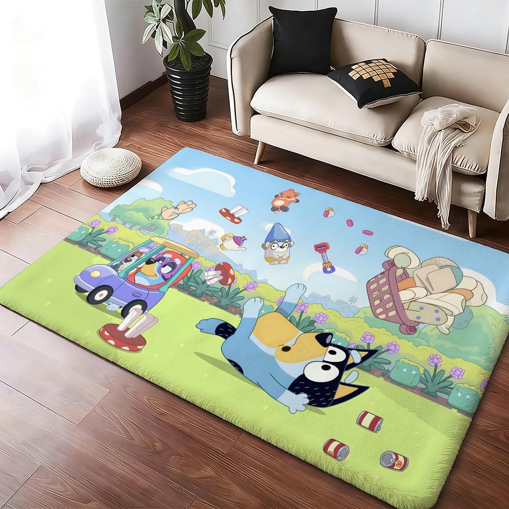 Kwaii Anime B-Bluey Floor Mat Flannel Rugs Soft Warmth Floor Mat Thickened Non-Slip for Room Home Decor Door Mat Strong Water Absorption Upgraded Anti-Slip Backing Easy to Clean