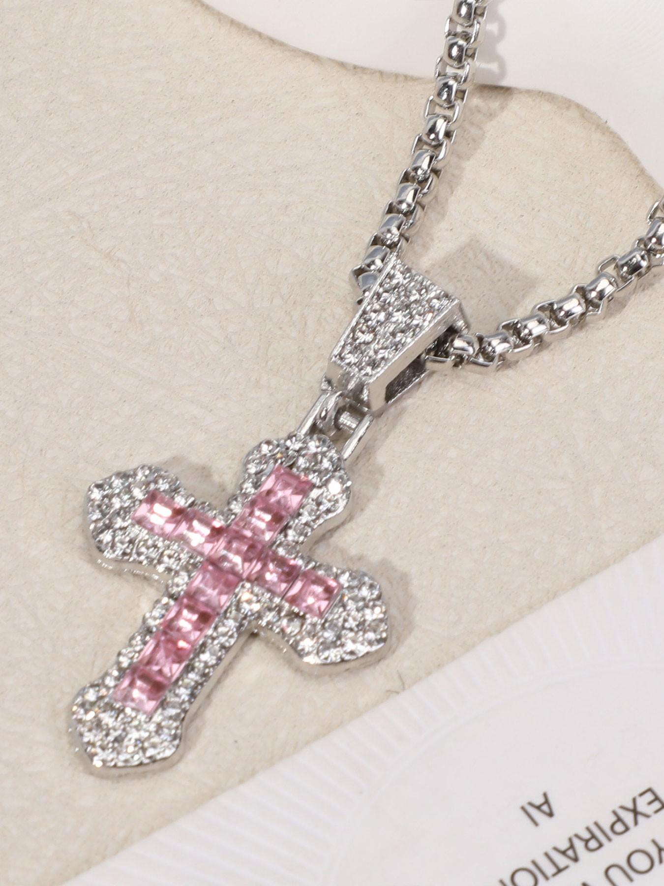 Cross Necklace Hip Hop Style Zircon Pendant Jewelry, Titanium Steel Versatile Chain, Full Diamond Inlay, Multi-Color Options, Fade-Resistant