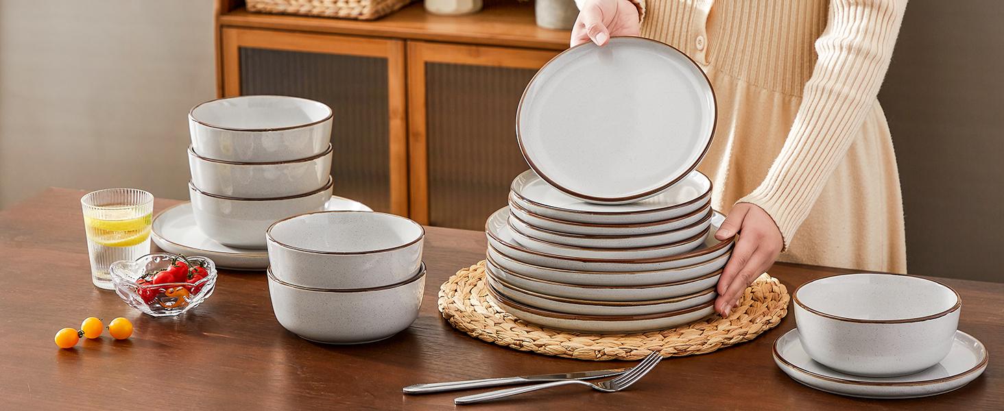 vancasso Loire 16/18-Piece Stoneware Dinner Set for 4/6 People, Dinnerware Sets with Plates and Bowls, Scratch Resistant Dinner Service Set for Family or Restaurants, Dishwasher and Microwave Safe Kitchen Home Tableware Ceramics