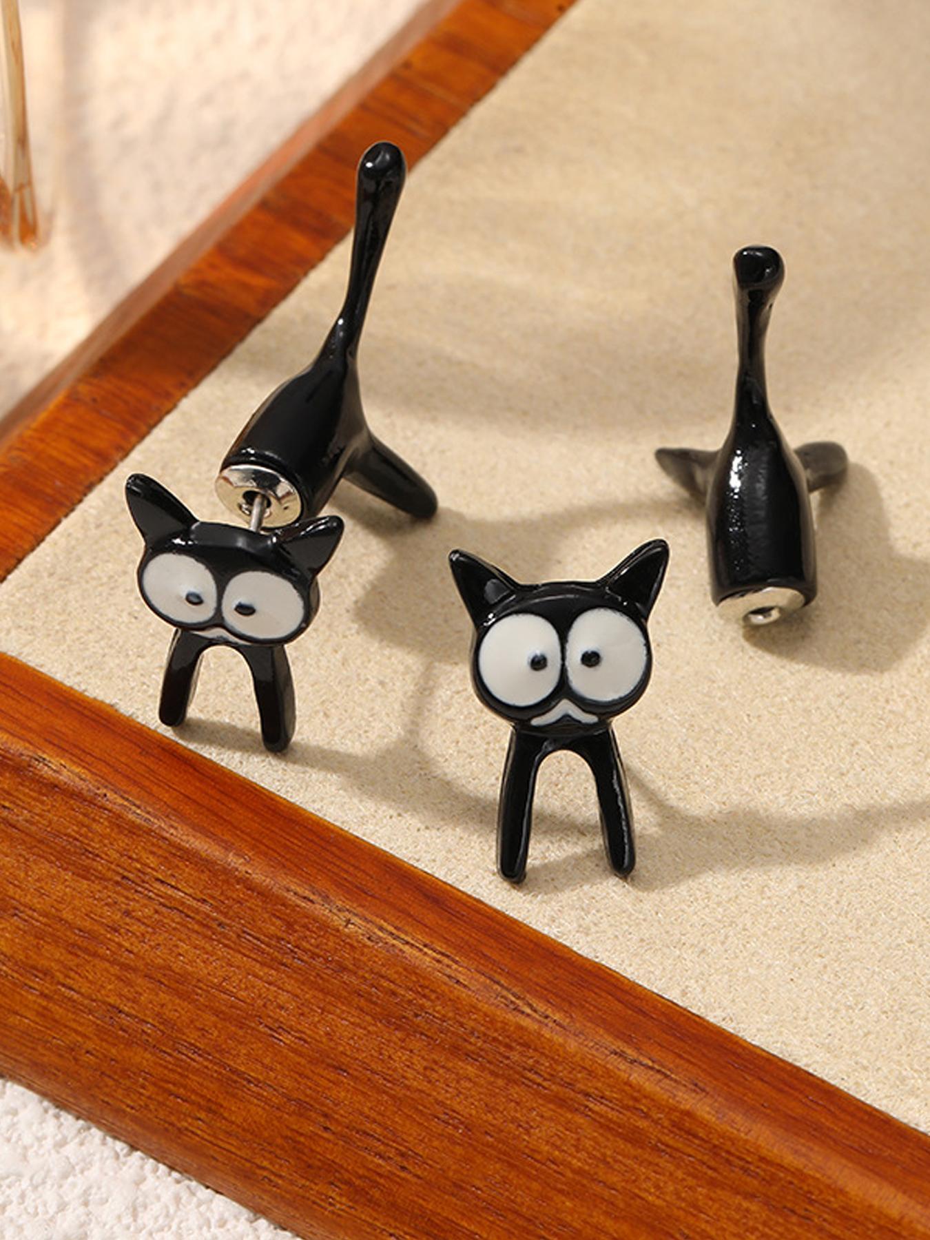 Cute Star Bell Cat Dangle Earrings Kawaii Cartoon Metal Chain Stylish Jewelry For Women And Girls Daily And Party Wear