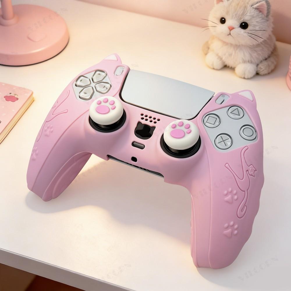 Cute Skin Protection Case for Playstation5 Controller, Includes 1 Handle Cover and 2 Custom Thumb Grips, Perfect Accessory Set, Gaming Console Accessories