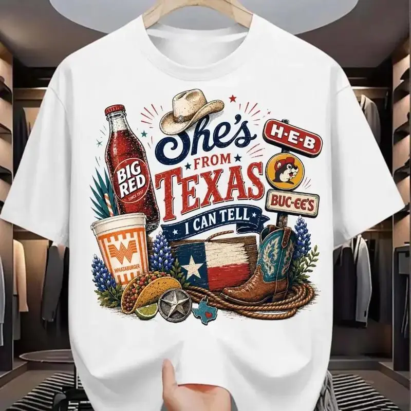 Women's Vintage Retro Texas Cowboy Boot Bluebonnet Lone Star State Patchwork Short-Sleeve Crewneck T-Shirt - Breathable Fabric, Unisex-Friendly, Ideal for Summer Holidays & Back-to-School, Shortsleeve, Classic,sohochic