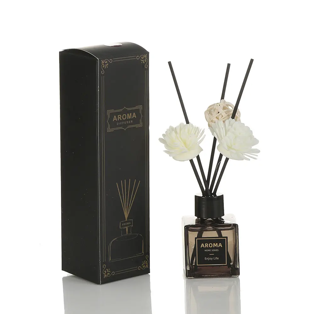 50 ML Reed Diffuser With Sticks, Gray Square Bottle Reed Diffuser,Floral Aromatherapy Fragrance, Scented Home Fragrance For Bathroom, Living Room, And Office