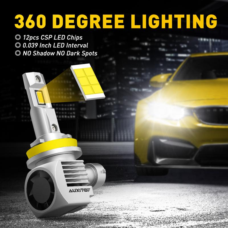 AUXITO H11 H4 H7 H13 9005 9006 9007 9012 9004 D2S D4S Bulbs - 120W, 6500K, 900% Brighter HeadLights, Compatible, 2-Pack