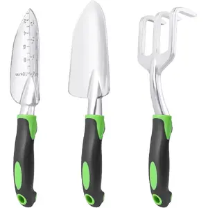 3 Pack Garden Tools Set Heavy Duty Include Garden Shovel, Transplant Trowel and Hand Rake Aluminum Alloy Lawn and Garden Hand Tools for Planting