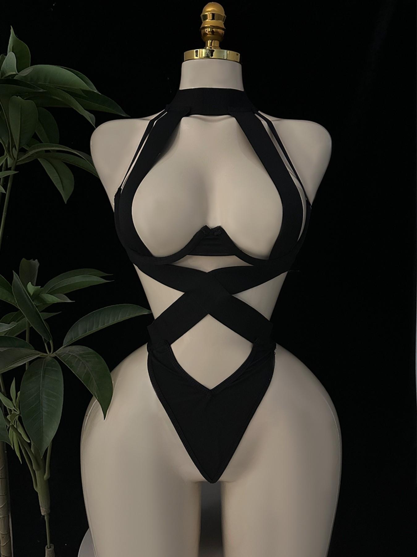 Sexy One-Piece Bodysuit, Steel Support, Small Chest, Waist Cinching, Tight Stockings, Hollow Out Design, Slim Women's Underwear