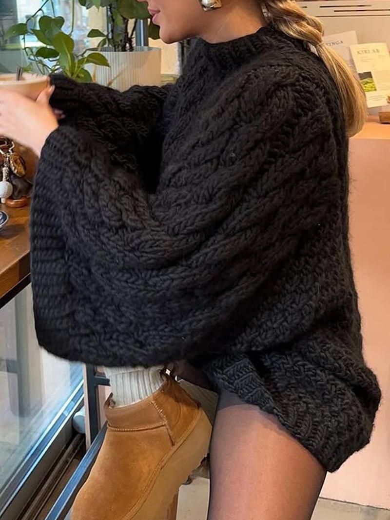 Women's Casual Plain Color Loose-Fit Sweater, Round Neck Long Sleeve Knitwear for Fall and Winter Daily Wear