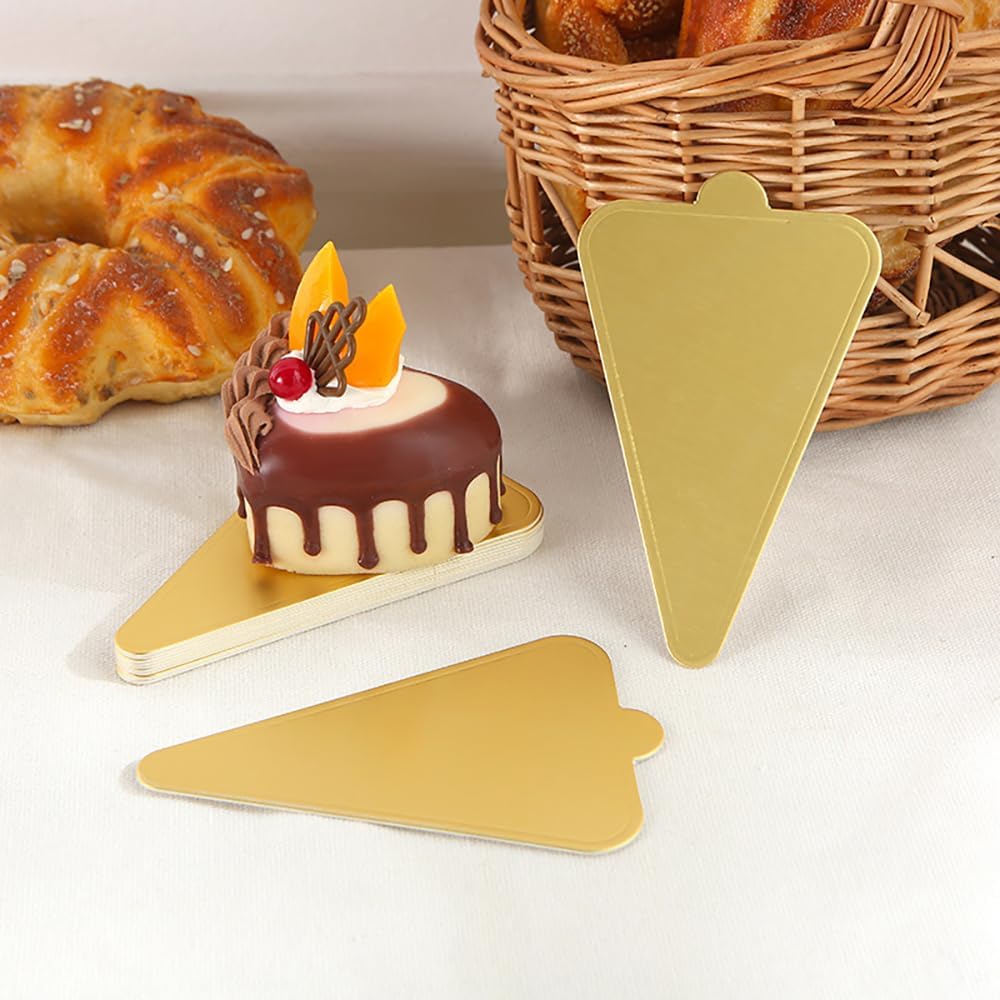100 Pcs Mini Golden Cake Base, Triangle Party Cake Stand, Disposable Cake Board