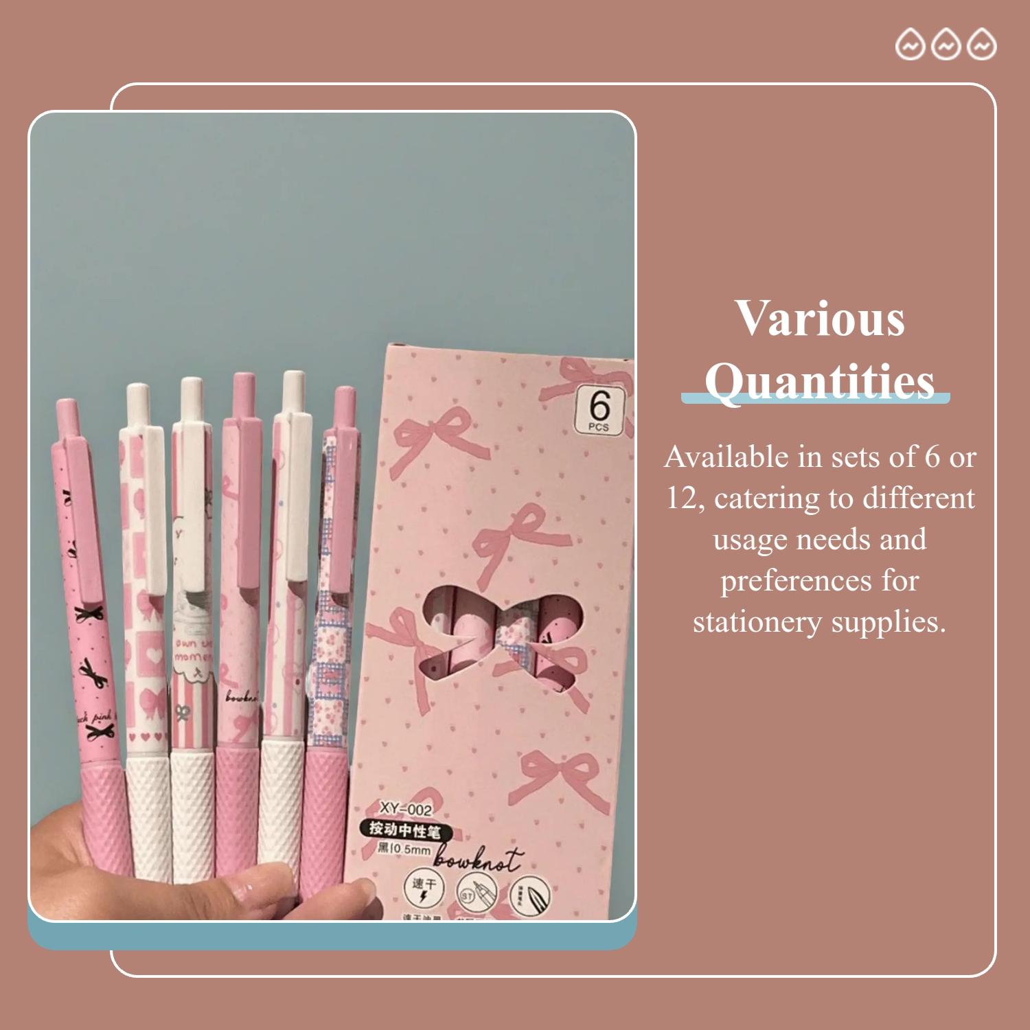 Bow Pattern Press Gel Pen, 6/12/18-Count Quick-Drying Gel Pen Set, Smooth Writing Gel Ink Pens for Home, Office and School, Japanese Aesthetic Stationery Supplies