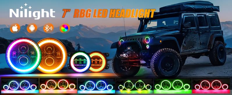 Nilight 7 Inch RGB LED Headlight and 4 Inch Fog Light w/Turn Signal APP Remote Control Round LED Headlight Compatible with 2007 2008 2009 2010 2011 2012 2013 2014 2015 2016 2017 2018 Wrangler JK JKU  dealsforyoudays