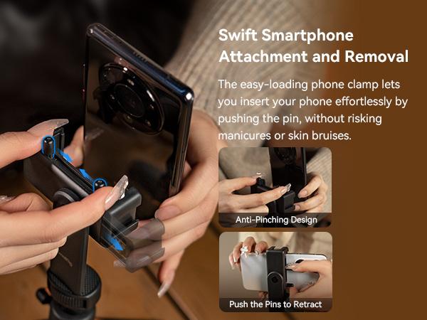 SmallRig Phone Tripod Mount, Anti-Pinch Smartphone Holder, Phone Clamp with 2 Cold Shoe Mounts, Vertical and Horizontal Phone Clip Tripod Attachment, for iPhone, Samsung 4366