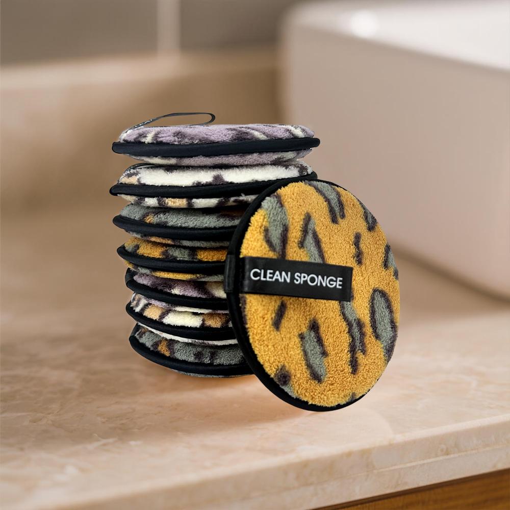 4pcs Makeup Remover Face Puffs, Leopard print Cleansing Makeup Remover pad, Reusable Washable Facial Cleansing Pads Wet And Dry Dual Use