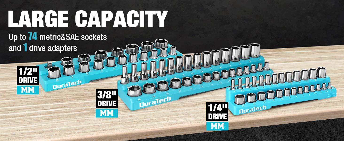 #JumpstartSale DURATECH Magnetic Socket Organizer Set, 1/4", 3/8", 1/2" Drive Metric Socket Holders Socket Trays for Tool Box and Tool Cart, Hold 74 Counts Standard Size Deep Size Sockets (Sockets Not Included) #JumpstartSale DURATECH Magnetic Socket Organizer Set, 1/4", 3/8", 1/2" Drive Metric Socket Holders Socket Trays for Tool Box and Tool Cart, Hold 74 Counts Standard Size Deep Size Sockets (Sockets Not Included)