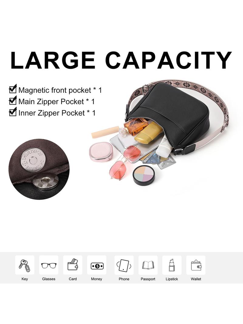 Women's Vintage Crossbody Bag, Fashionable Pu Leather Zipper Shoulder Bag with Adjustable Strap, Casual Crossbody Bag for Daily Used