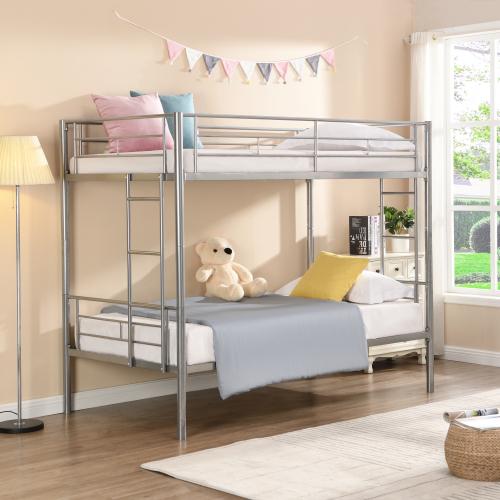 [Bellemave]Bunk Bed Twin Over Twin Size with 2 Ladders and Full-Length Guardrail, Metal, Storage Space, No Box Spring Needed, Noise Free, Black