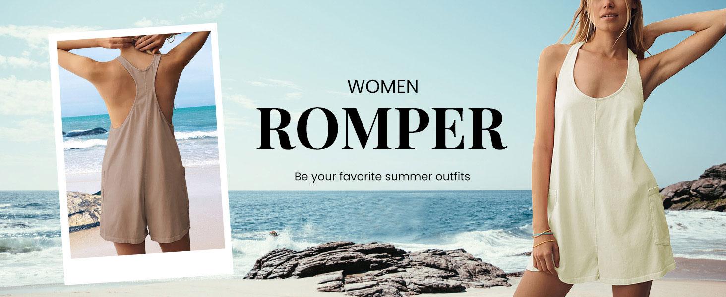 Molitree Rompers for Women Summer Outfits Casual Sleeveless Workout Relaxed Beach Jumpers Short Jumpsuits with Pockets Womenswear Overalls Beige Minimalist Molitree Rompers for Women Summer Outfits Casual Sleeveless Workout Relaxed Beach Jumpers Short Jumpsuits with Pockets Womenswear Overalls Beige Minimalist