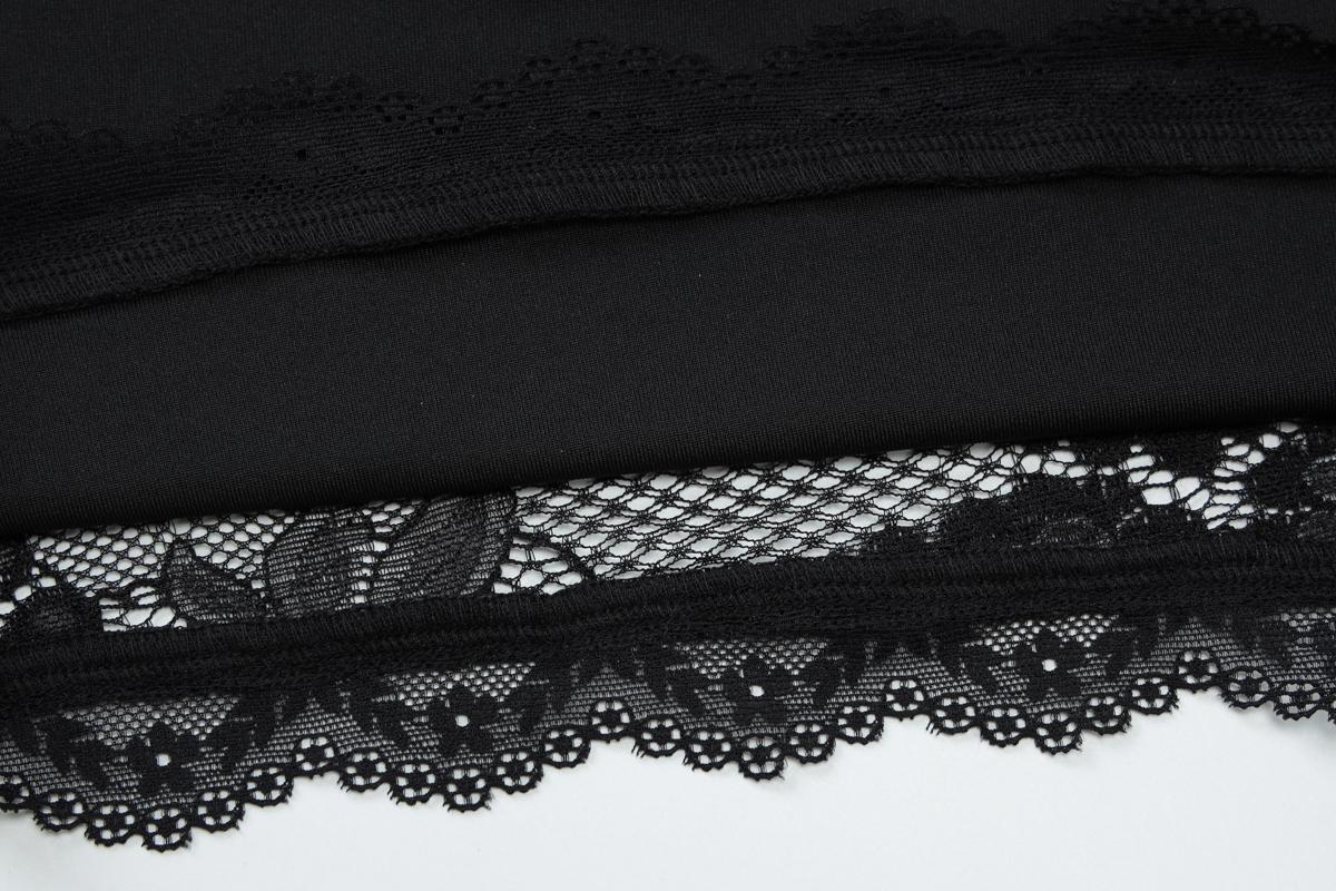 Women's Solid Color Lace Floral Spliced Ruffles Trim Sheer Long Sleeve Tee, Sexy Flower Pattern Designed Slim-fit T-shirt for Party Club Holiday, Ladies Summer Clothes, Top