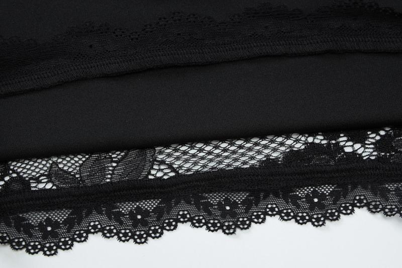 Women's Solid Color Lace Floral Spliced Ruffles Trim Sheer Long Sleeve Tee, Sexy Flower Pattern Designed Slim-fit T-shirt for Party Club Holiday, Ladies Summer Clothes, Top