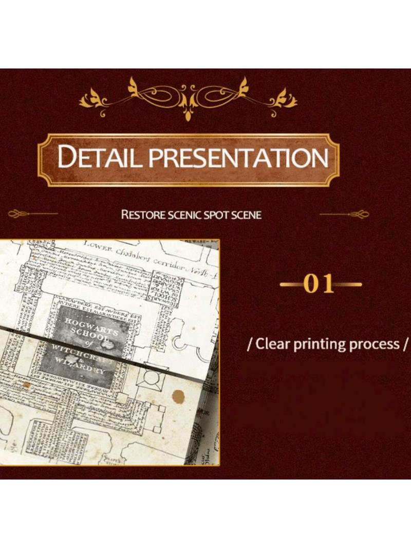 1pc Harry Potter Officially Licensed  Map of The Marauder's School of Magic Hogwarts Wizard Hermione Character Stickers  Magical Cosplay Props Movies Anime Peripheral Gilded Tickets Treasure Hunt Map Water Proof DIY Stickers