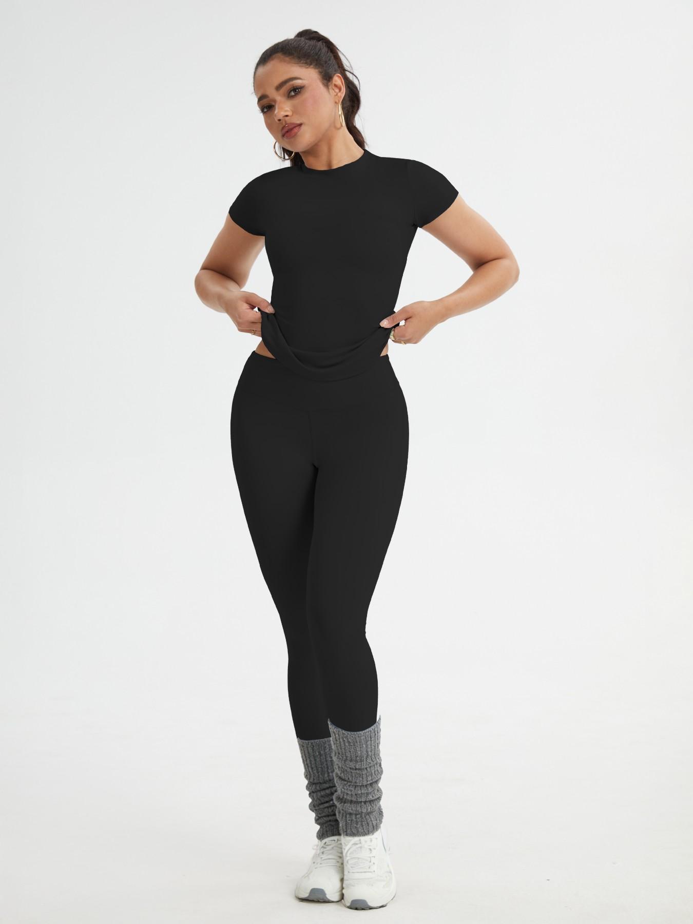 Women's Sportswear Set, Slim-Fit Short Sleeves & High-Waisted Yoga Pants, Ideal for Gym Running Outdoor Activities, Gym Yoga Outfit