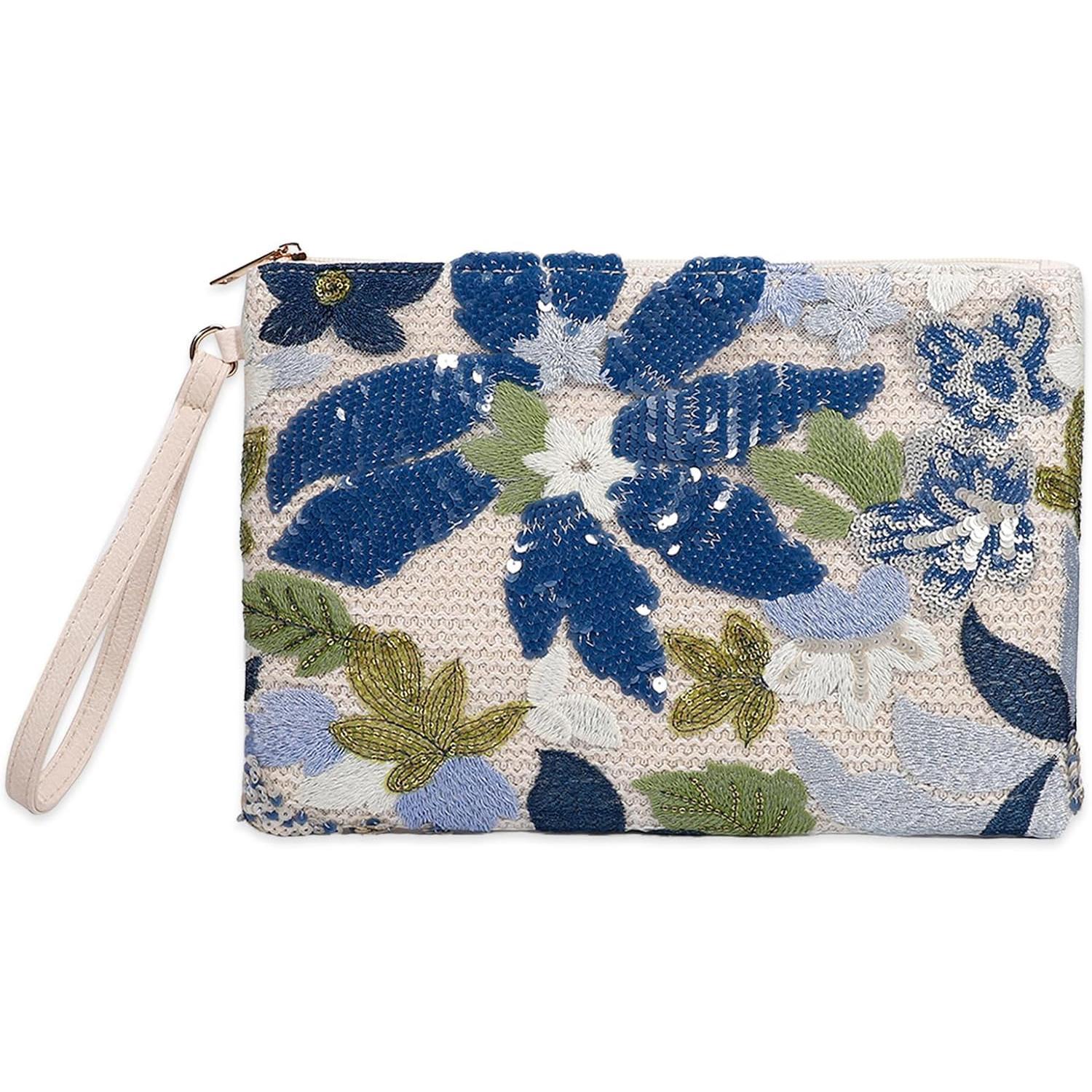 Women's Floral Embroidery Sequin Evening Clutch Bags Party Purses Beaded Bags