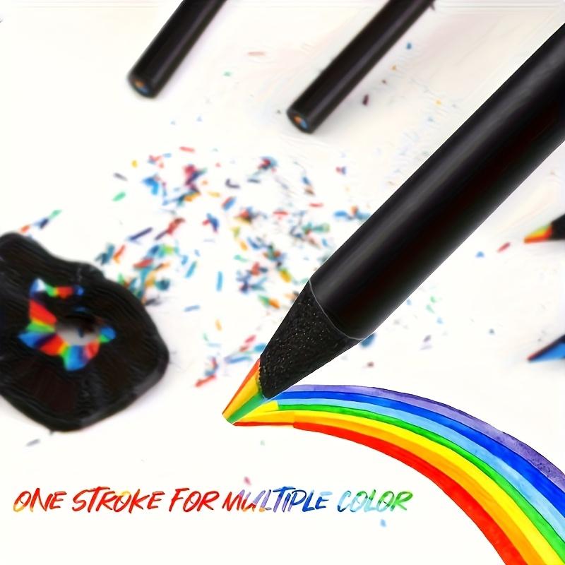 6/12 Rainbow Gradient Magic Pens with 1 Pencil Sharpener - Vibrant Doodling and Drawing Markers, Kawaii Writing and Art Supplies, with Pencil Sharpener, Wooden Material, Perfect for Artists and DIY Lovers, Flat-Head Pencils