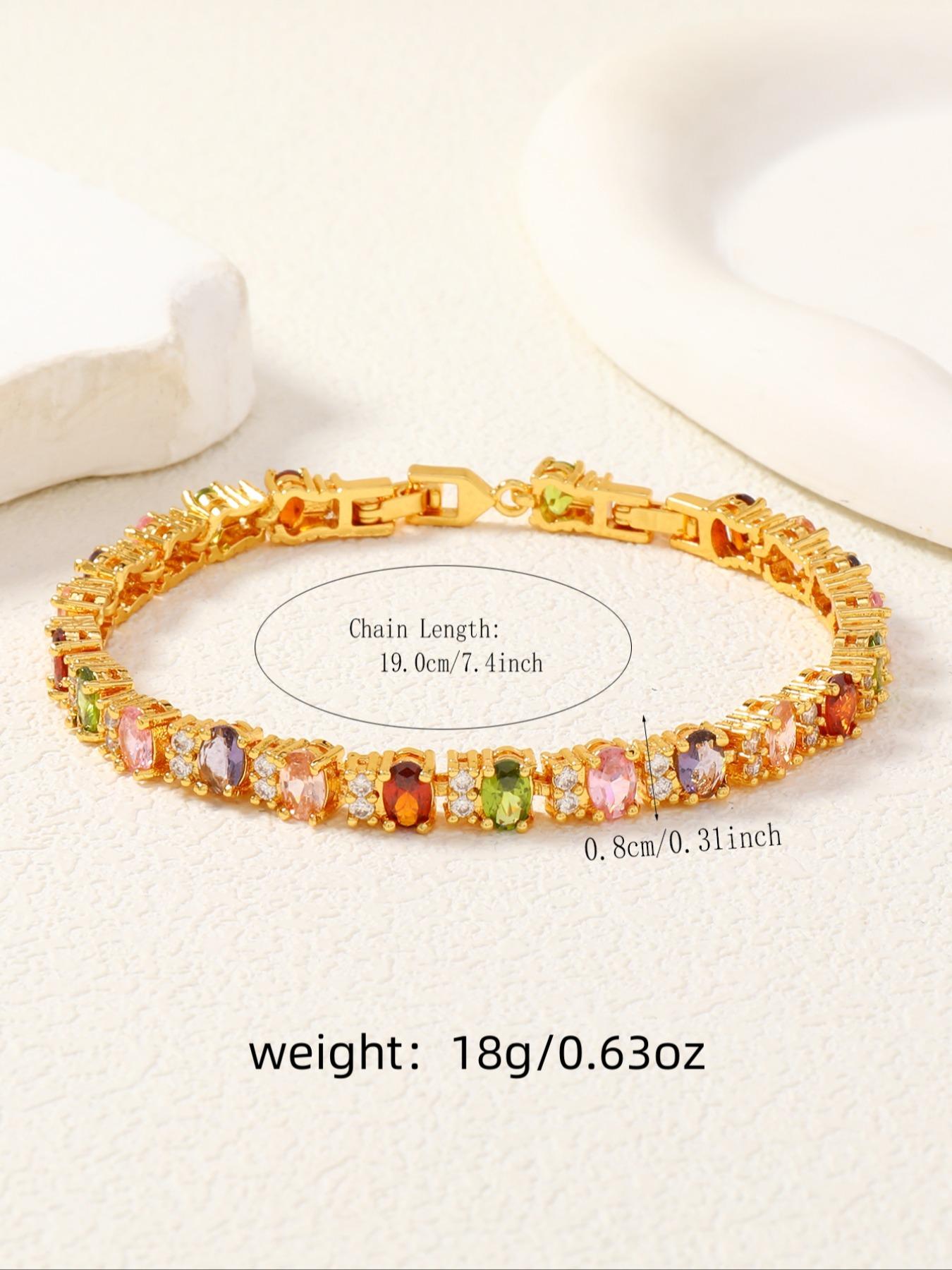 Luxury Rainbow Gemstone Bracelet, Copper Material Jewelry, Elegant Design Accessory for Women & Girls, Perfect Gift Idea