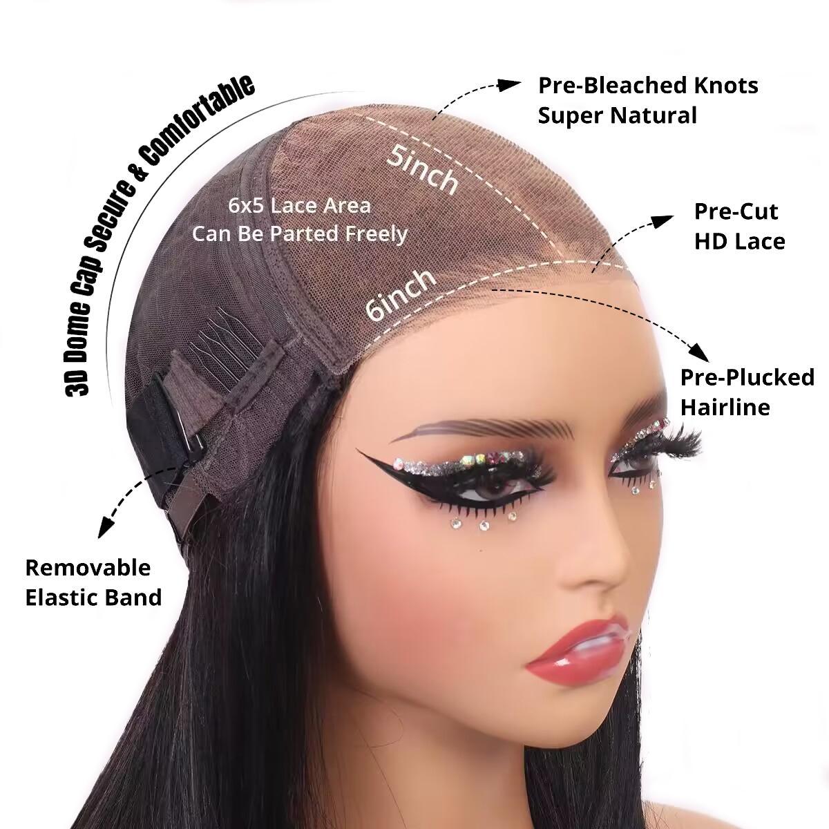 Mscoco 6x5 Dark Brown Human Hair Wig Wear And Go Body Wave & Straight Glueless Lace Wig Upgraded Pre Bleached Knots HD Lace Closure Wig