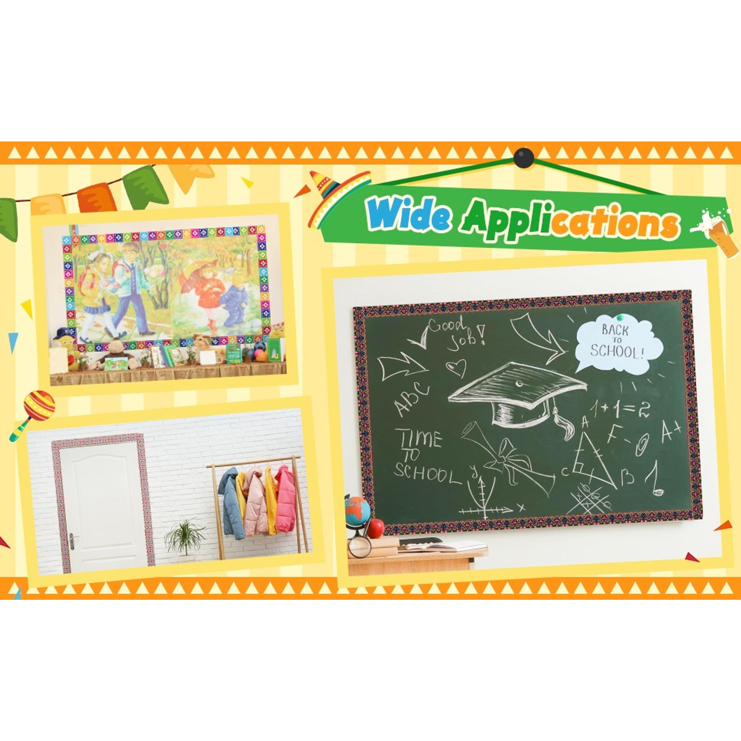 32.8 ft Mexican Bulletin Board Borders Spanish Bulletin Border Office Scalloped Trim for School Fiesta National Hispanic Heritage Month Party Decoration