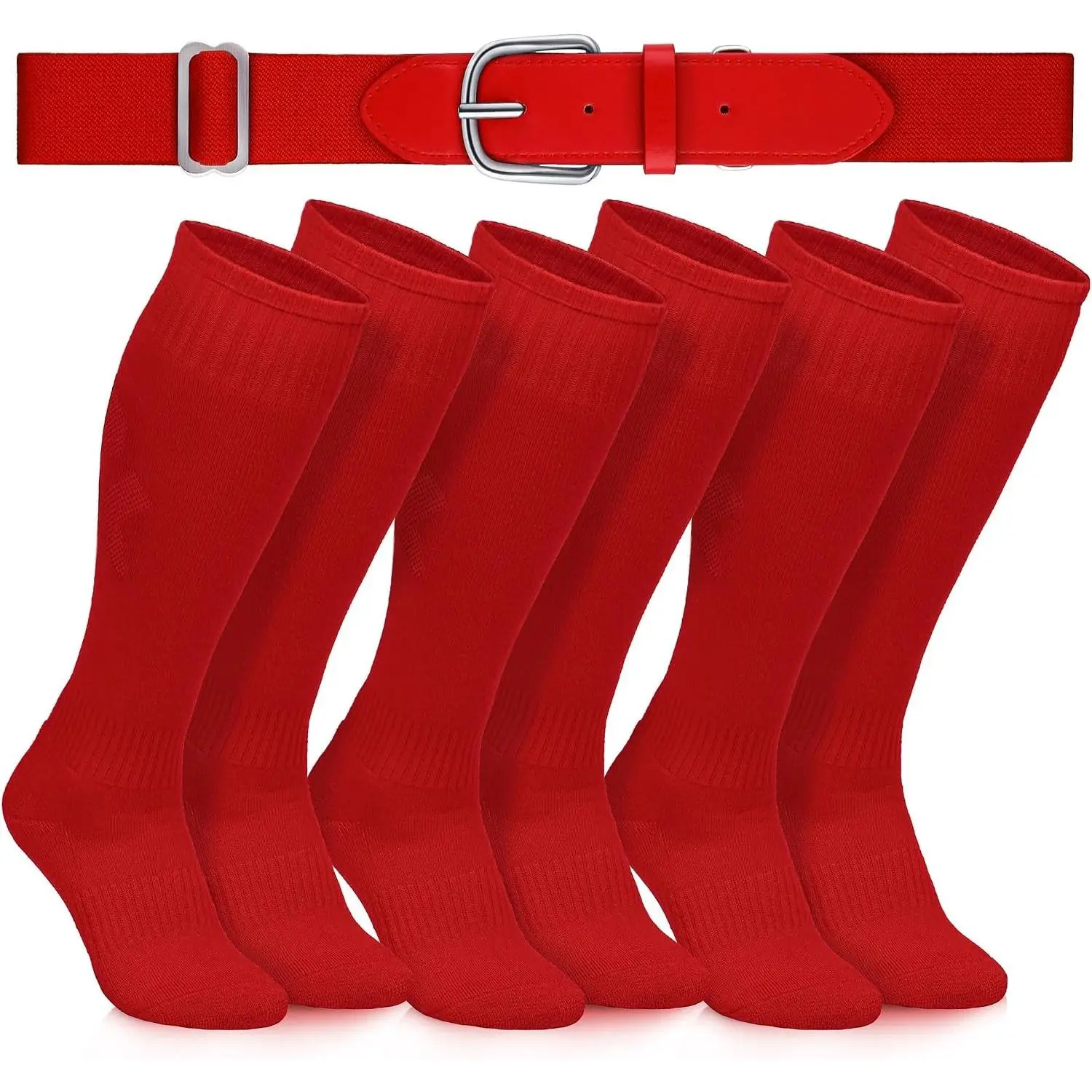 3 Pairs Baseball Socks and Elastic Belt Combo Youth Softball for Boys Girls | Breathable Sweat-wicking Knee-high Socks, Adjustable Elastic belt, Cushioned Footbed, Youth Baseball Softball Game Training
