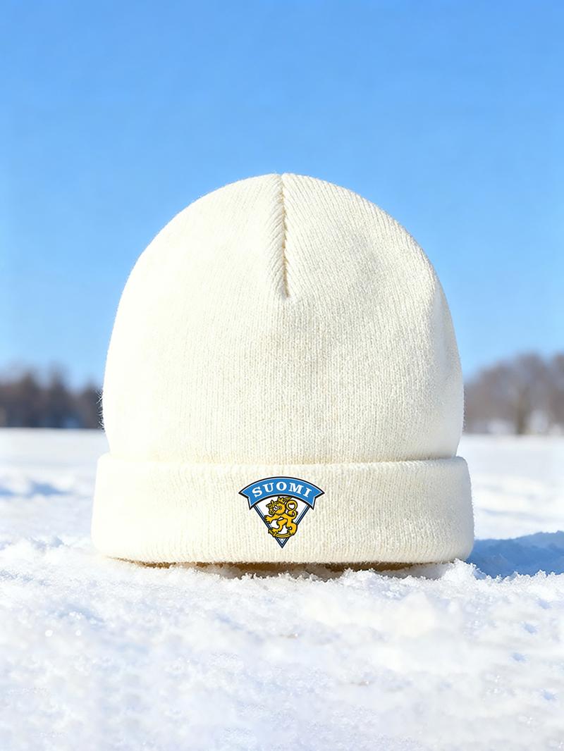 Winter Warm Knit Beanie Hat with Finnish Lion Emblem Print for Outdoor Sports Activities and Casual Wear Designed for Adults Winter Season Cold Weather Protection for Holiday Gifts Christmas and New Year Celebrations Winter Accessories