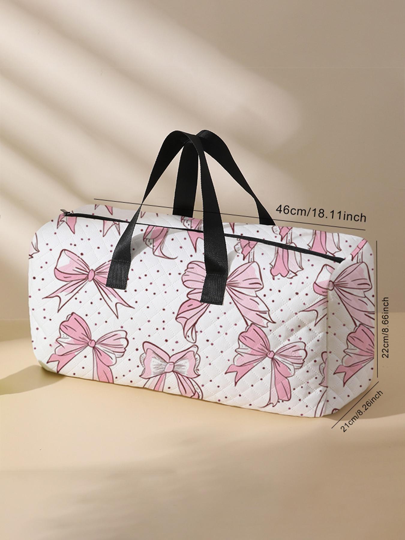 2024 New Style Quilted Bow Pattern Duffle Bag, Large Capacity Travel Bag, Portable Overnight Duffel Bag with Shoe Storage, Fashionable Travel Bag for Women & Girls