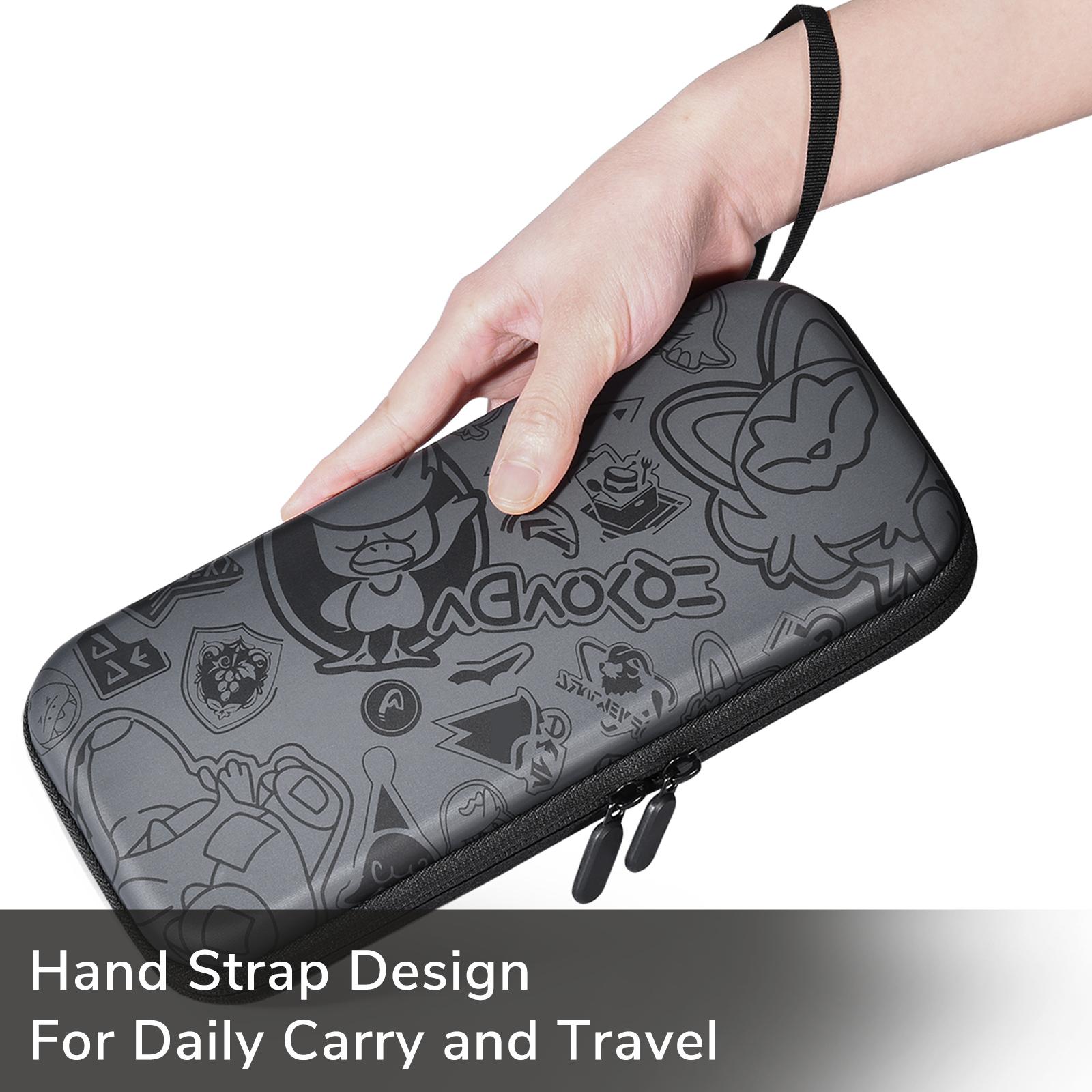 Switch Case, Compatible with Nintendo Switch/OLED, Soft Lined Protection + EVA Hard Shell Shockproof Design, Dual Zipper Reinforced Travel Organizer with 10 Game Card Slots and Storage for Grip Accessories, Christmas/New Year Gift - Gray