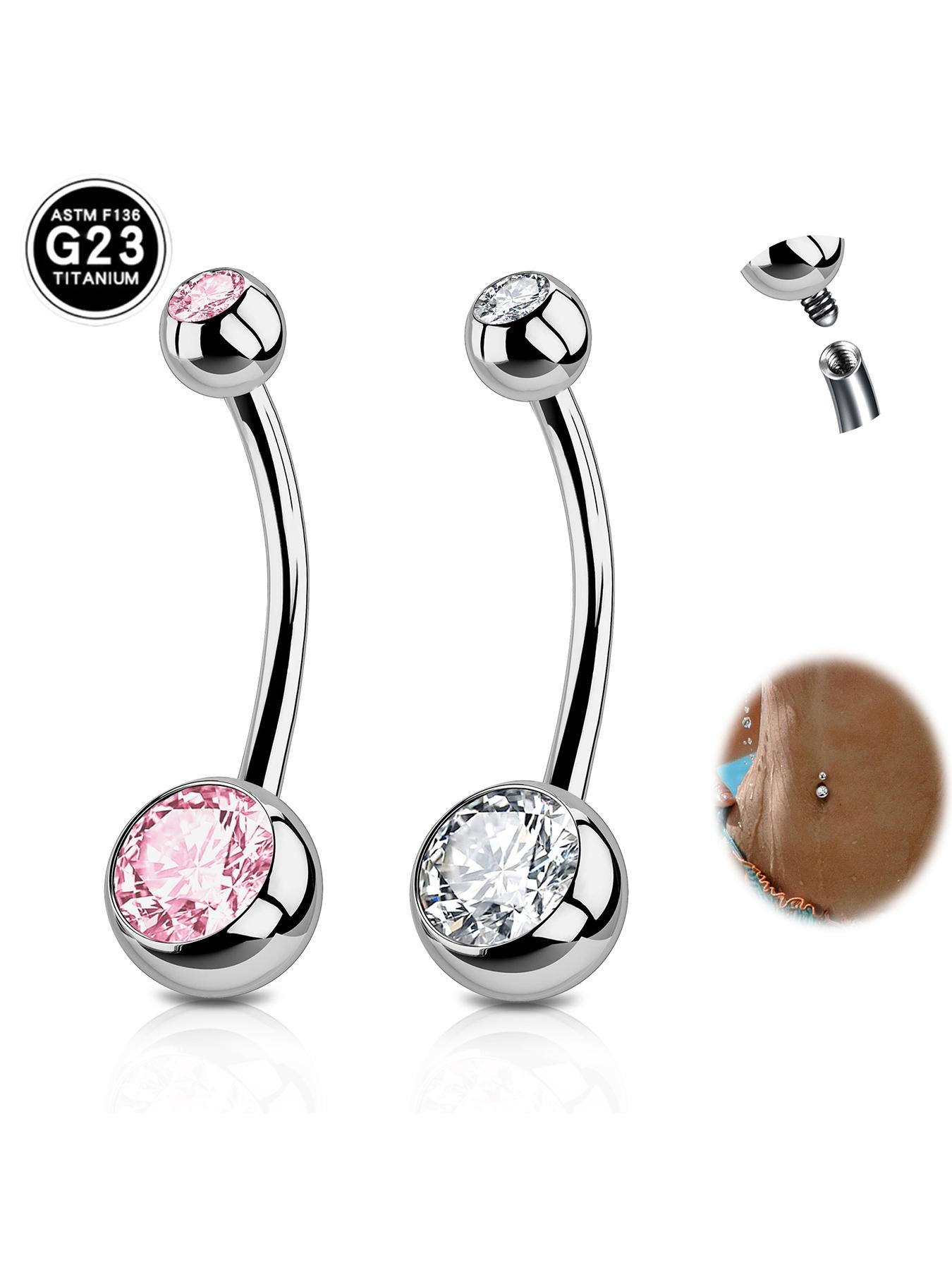 2pcs 14G G23 Titanium Belly Button Ring, Navel Piercing Long Belly Bar Belly Button Piercing 6-16mm Belly Rings for Women suitable for Daily Holiday Beach Vacation Engagement Glamorous Music Festival Carnival Coachella Season Wor
