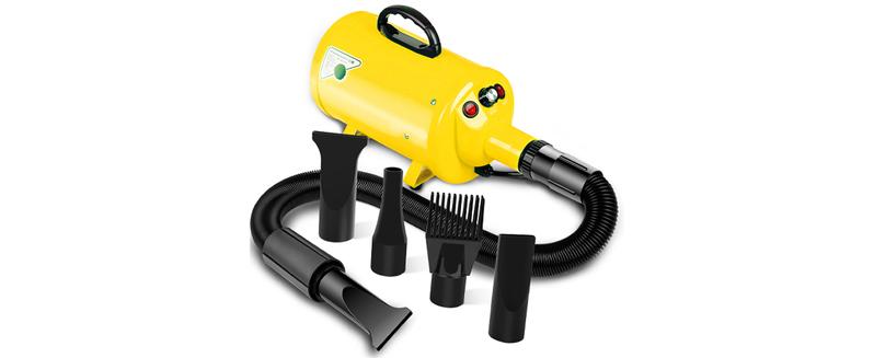 Dog Hair Dryer, 3.8HP 2800W Pet Grooming Blower for Large Dogs Hair Force Blaster with Heat, Stepless Speed Adjustable Strong Power Wind, Yellow Quality Hose